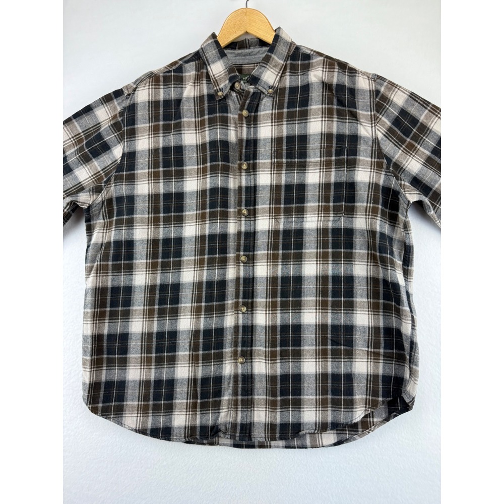 Eddie Bauer Flannel Shirt Mens XL Long Sleeve Plaid Button Down Brown Black